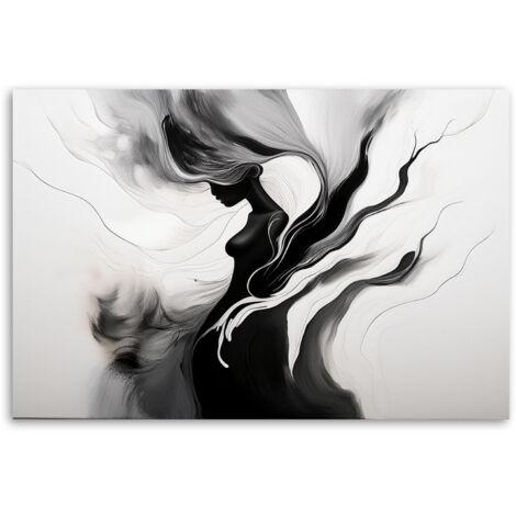 Ensemble de 3 toiles modernes, abstraites, encadrées en noir et blanc