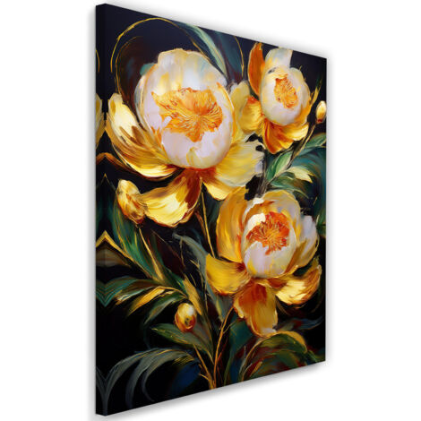 Tableau déco Fleurs de pivoines peintes en jaune doré 40x60 (1/5)