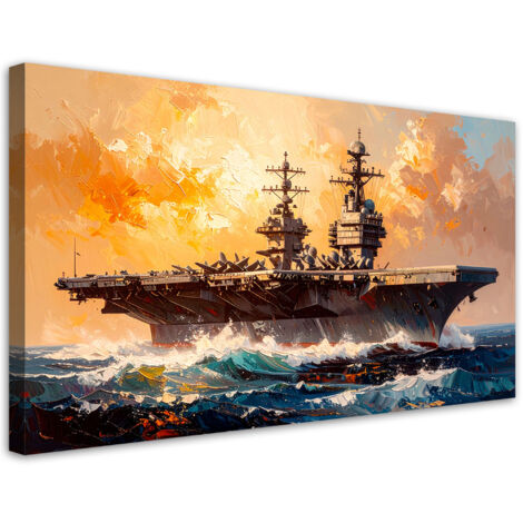 Tableau déco Porte avions en mer 80x40 (1/4)
