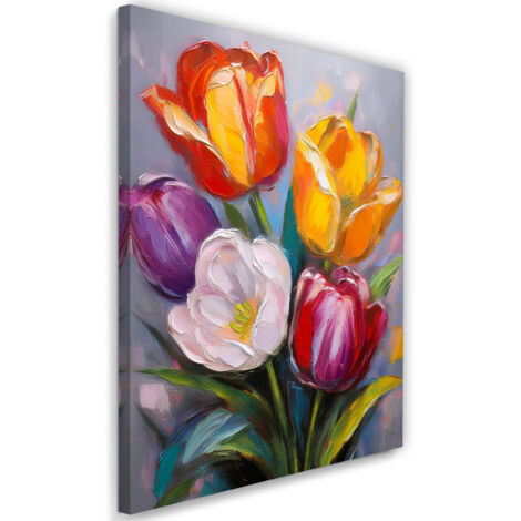 Tableau déco Tulipes peintes Fleurs colorées 3D 40x60 (1/5)