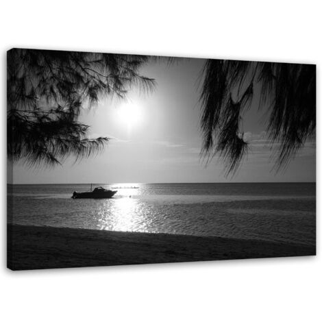 Tableau sur toile Mer Palmiers Noir et Blanc 60x40
