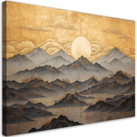 Tableau sur toile AI - Paysage de montagne en or 90x60 (1/5)