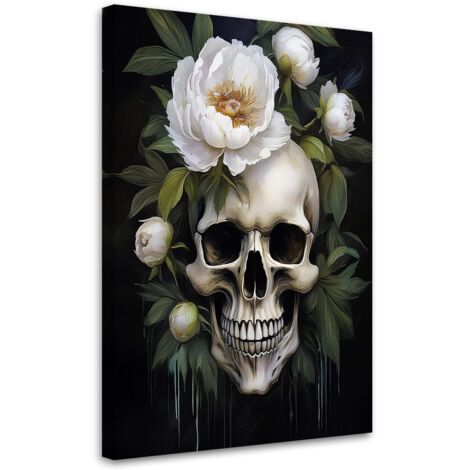 Tableau déco Crâne Fleurs blanches de pivoine 40x60 (1/5)