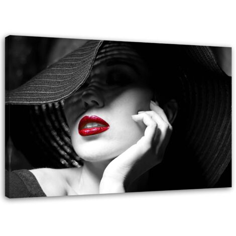 Tableau sur toile, Femme mystérieuse au chapeau - 100x70