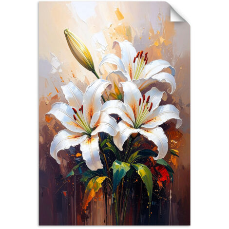 Poster autocollant Lys Fleurs blanches Comme une peinture 100x150 (1/3)