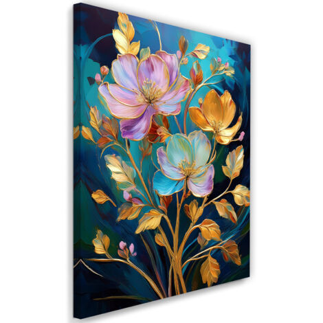 Tableau déco Fleurs colorées Or Abstraction 60x90 (1/5)
