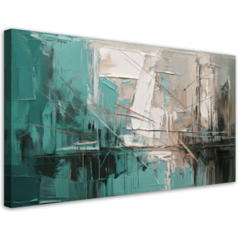 Tableau déco Abstraction Turquoise Minimaliste 100x50 (1/5)