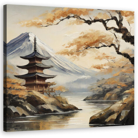 Tableau déco Pagode japonaise Montagne Paysage 60x60 (1/5)