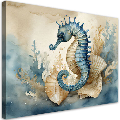Tableau sur toile Tableau sur toile Hippocampe bleu 100x70 (1/5)