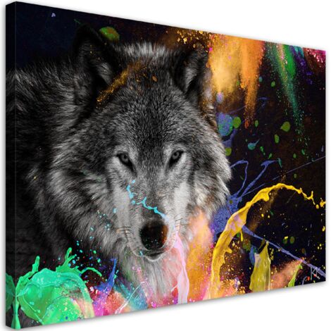 Tableau sur toile Loup sur un fond coloré 100x70 (1/5)