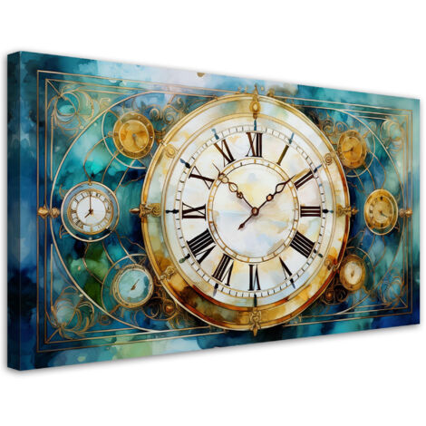 Tableau déco Horloge vintage Turquoise 80x40 (1/5)