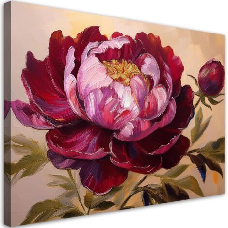 Tableau déco Fleur Pivoine Rouge Peinte 60x40 (1/5)
