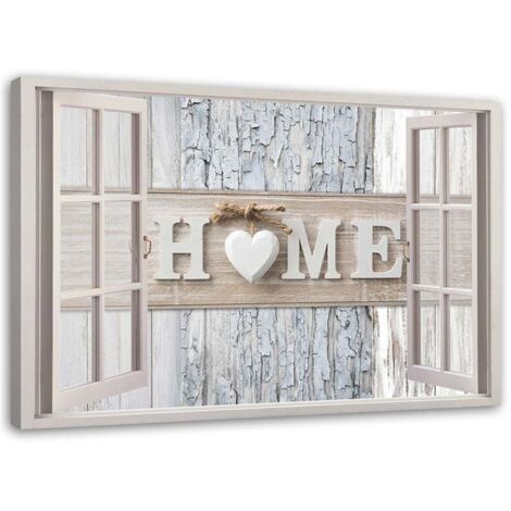 Image sur toile, Fenêtre Inscription Home Heart shabby chic - 90x60 (1/5)