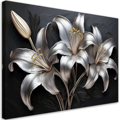Tableau déco Lys argentés peints 100x70 (1/5)