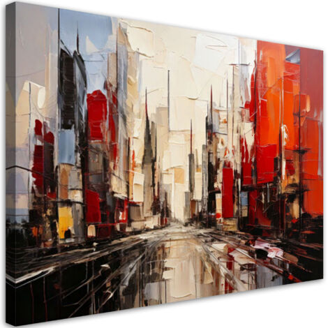 Tableau déco Ville Abstraction rouge beige 60x40 (1/5)