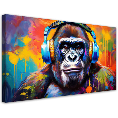 Tableau déco Singe coloré avec des écouteurs 100x50 (1/5)