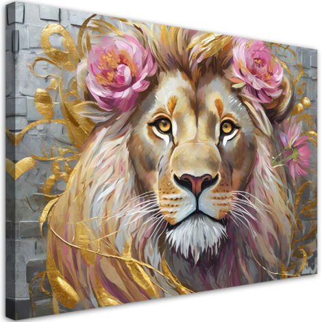 Tableau déco Lion fleurs animaux 60x40 (1/5)