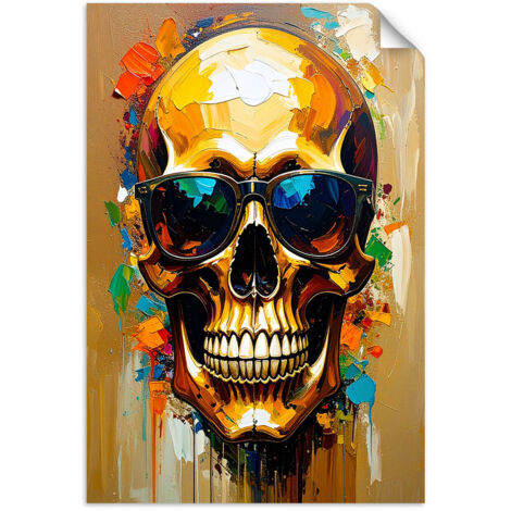 Poster autocollant Crâne coloré avec lunettes 100x150 (1/3)