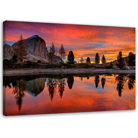 Tableau sur toile Aurore sur un lac Rouge 60x40 (1/5)
