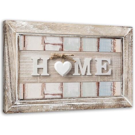 Image sur toile, Inscription Maison avec un coeur dans un cadre vintage - 90x60 (1/5)
