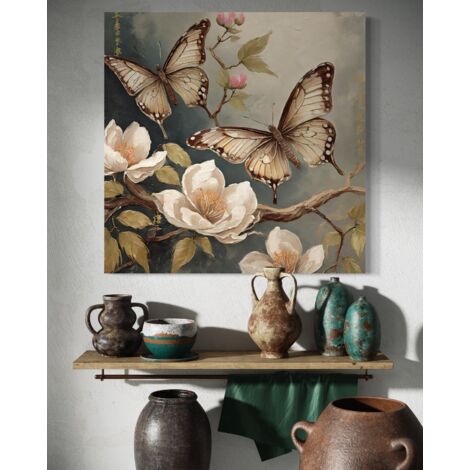 Cadre déco Papillon Nature Fleurs 40x40 - 2