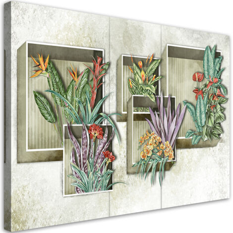 Tableau sur toile Boîtes carrées étagères avec des fleurs 60x40 (1/5)