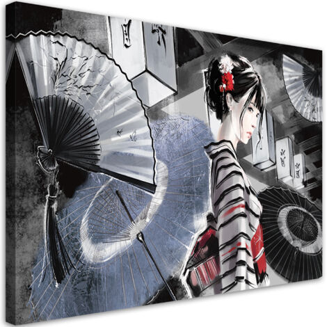 Tableau sur toile Geisha avec un fan 60x40 (1/5)