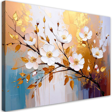 Tableau déco Fleurs Branches Glamour Doré 100x70