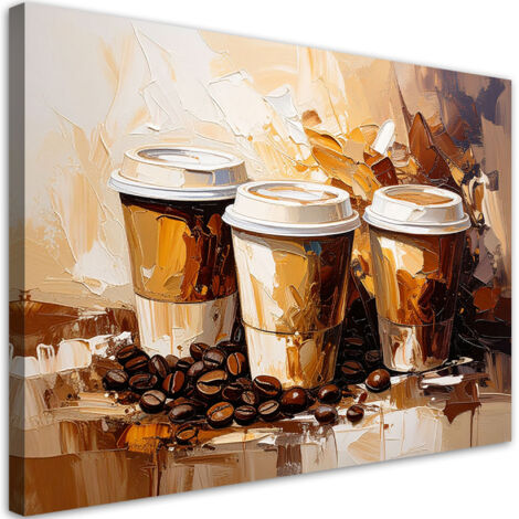 Tableau déco Tasses à café imitation peinture à l'huile beige 100x70 (1/4)