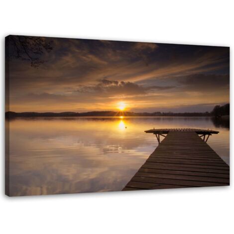 Tableau sur toile Pont vers le lac Coucher de soleil 60x40 (1/5)