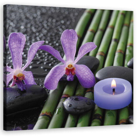Tableau décoratif Bang de fleurs en bambou zen spa 40x40 (1/5)