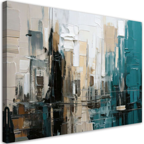 Tableau déco Ville abstraction turquoise beige 60x40 (1/5)