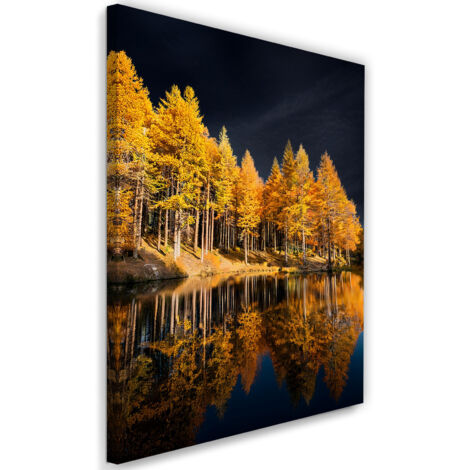 Tableau déco Paysage de forêt dorée au bord d'un lac 40x60 (1/5)