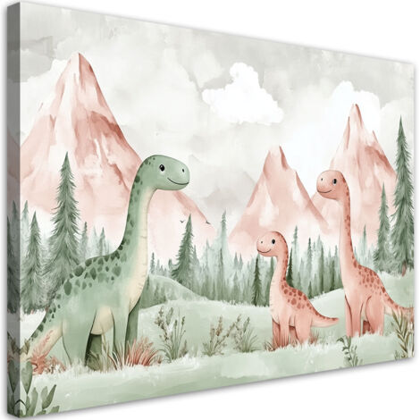Tableau déco Dinosaures Montagnes Forêt Vert 60x40 (1/5)