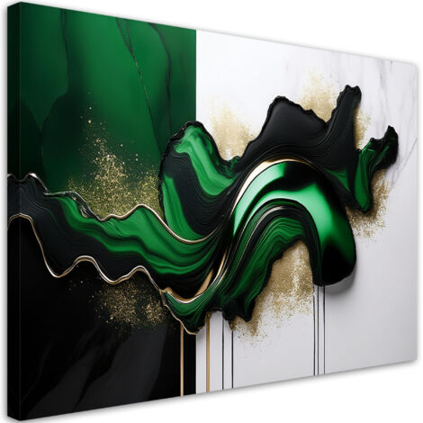 Tableau déco Abstraction moderne verte avec or 100x70 (1/5)