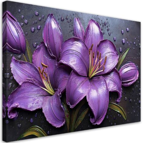 Tableau déco Lys mauves Gouttes de fleurs Roses 90x60 (1/5)