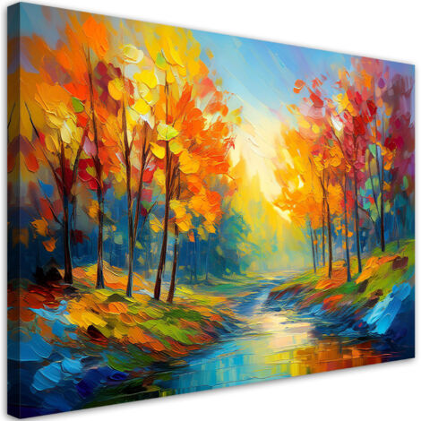 Tableau déco Arbres de forêt colorés peints 100x70 (1/5)