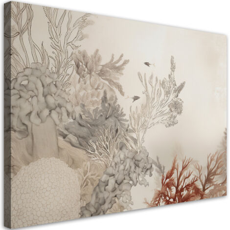 Tableau sur toile pour salon boho - Poissons et plantes de mer 100x70 (1/5)