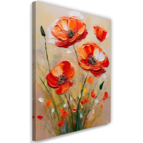 Tableau déco Coquelicots peints en champ rouge 70x100 (1/5)