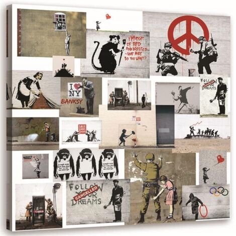 Tableau sur toile, Banksy Mural - collection d'oeuvres Street Art - 30x30 (1/5)