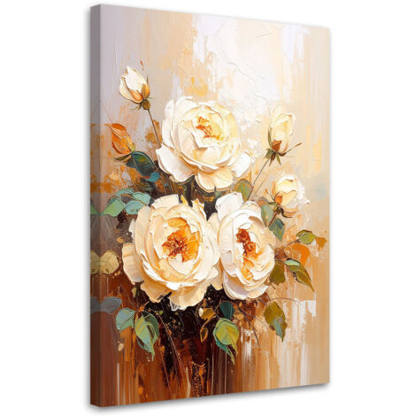 Tableau déco Roses Fleurs crème Bouquet 40x60 (1/4)