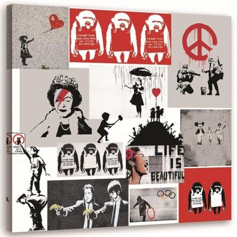 Tableau sur toile Banksy Collage Art de rue 60x60 (1/5)