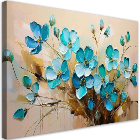Tableau déco Fleurs Turquoise Plantes Bouquet Nature 60x40 (1/5)