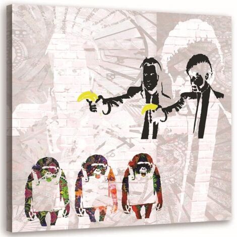 Tableau sur toile, Banksy gangsters avec bananes et 3 singes - 40x40 (1/5)