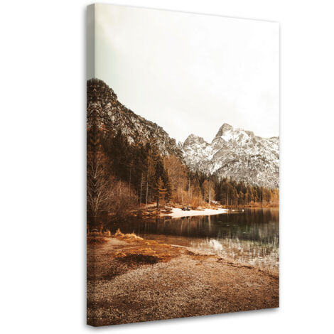 Tableau sur toile Montagnes enneigées au bord du lac 70x100 (1/5)