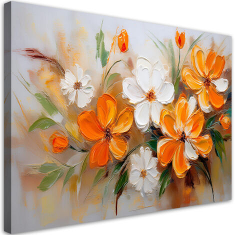 Tableau déco Fleurs sauvages blanches et orange 90x60 (1/5)