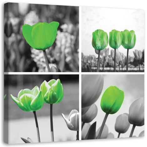 Tableau sur toile Set Tulipes vertes 60x60 (1/5)