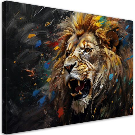 Tableau contemporain Lion sur fond sombre 90x60 (1/5)