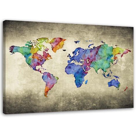 Cadre déco Carte du monde Coloré Vintage 90x60 (1/5)
