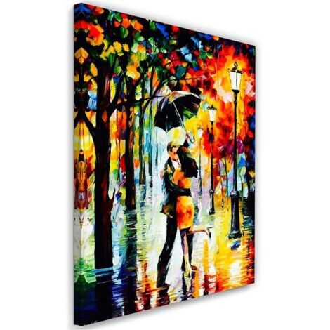 Image sur toile, Couple amoureux sous un parapluie - 70x100